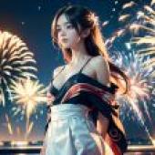 Computer desktop， live -action version， kimono beauty， summer night fireworks: beauty of anime