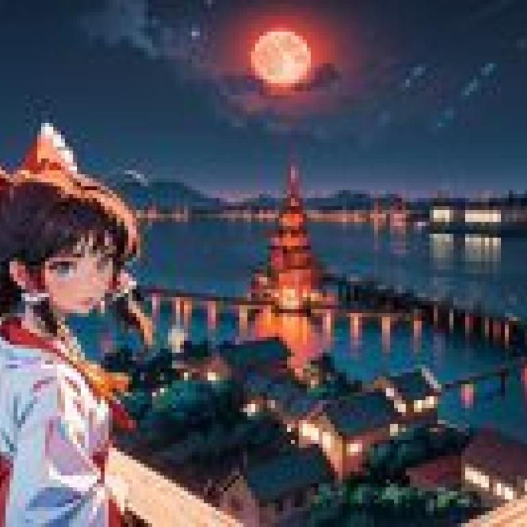 Anime beauties， Oriental Project， Boli Lingmeng， City Night Sky: Bolling Dream Bowl， City Lake Moonlight Dream， Ayako Rakaku， space night in space.