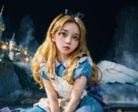 Real beauty， Alice sleepwalking Wonderland， Disney style， live version， castle fountain fairy tale