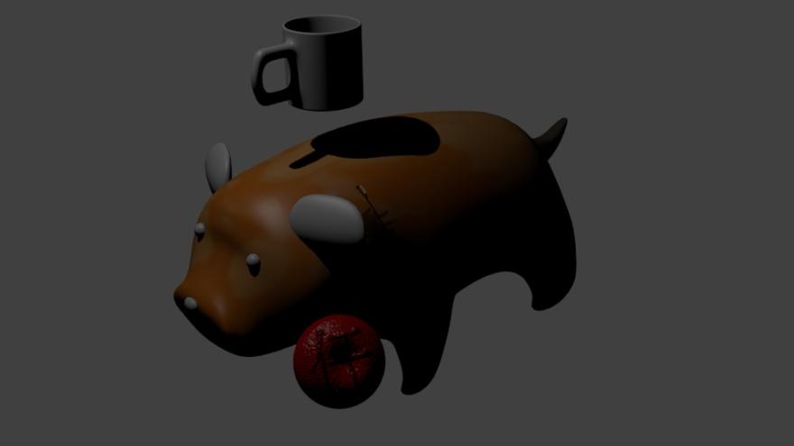 [Blender 3D] pigs. Cup .Apple
