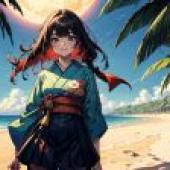 Computer wallpaper， Japanese kimono beauties on Nanyang Beach， anime， seaside wonderland: anime girl illustrations