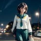 Computer wallpaper， live-action version， Maitina Hiiragi， longing to become a magical girl， street photo: Kuvshinovs realistic anime style at night