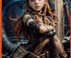 Mobile phone wallpaper， Aloy Horizon， realistic， steampunk red-haired Alita