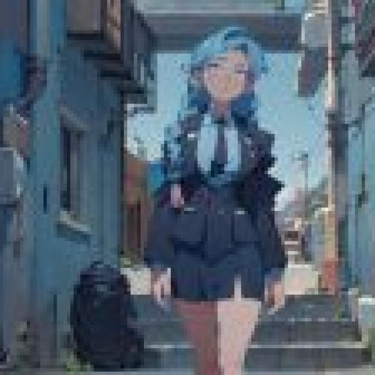 Anime beautiful girl figure， blue -haired street roaming -suit jacket beauty， city street tablecloth free download