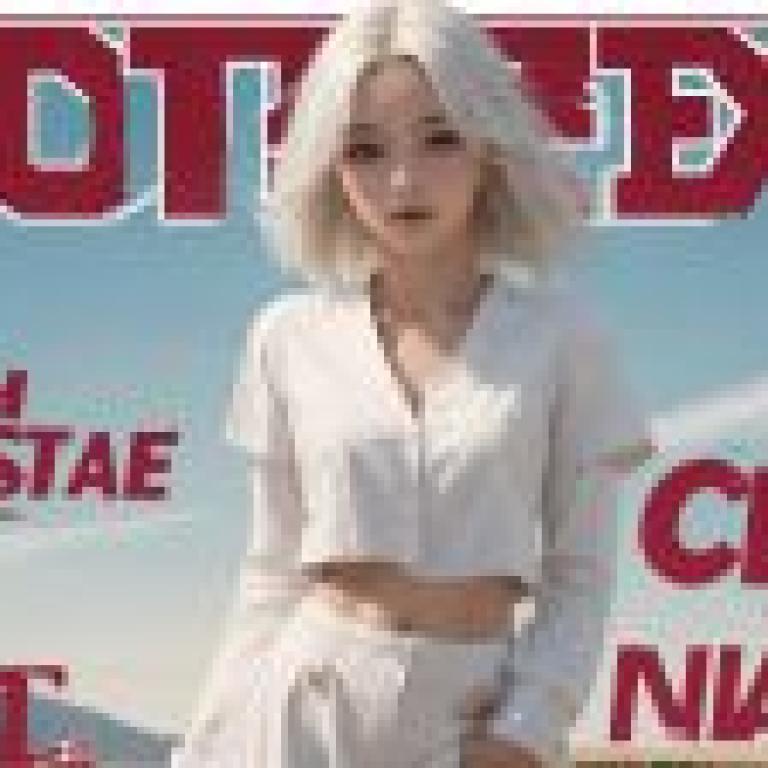 Computer wallpaper， magazine cover photo of white-haired beauty， real person， white-haired Barbie cloud-like light
