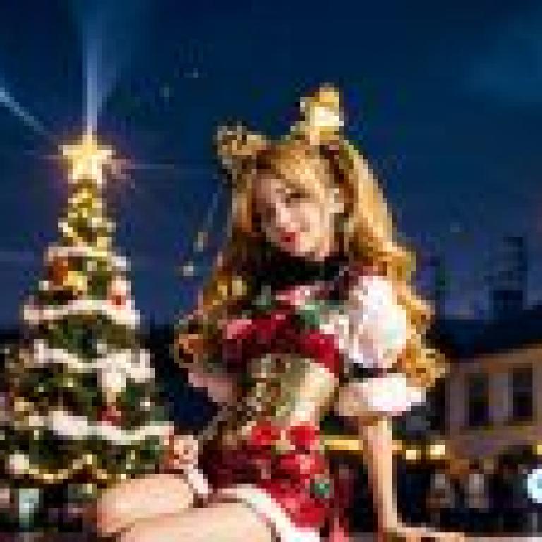 Computer desktop， live anime， Taoyuan love， love elf， the beautiful girl on the beautiful girl on Christmas car