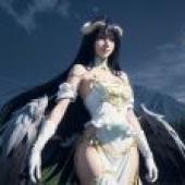 Computer wallpaper， Albedo， アルベド， Albedo， OVERLORD character， live-action version， field white dress: the beauty of the goddess produced by Unreal Engine
