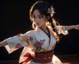 Free Download Beauty Wallpaper: Kimono Dancer in Chen Chi's Fantasy Art