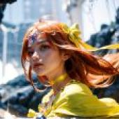 Computer tablecloth， live -action version， beautiful girl， beautiful angel， border tuna， ako shirabe， red hair and yellow skirt
