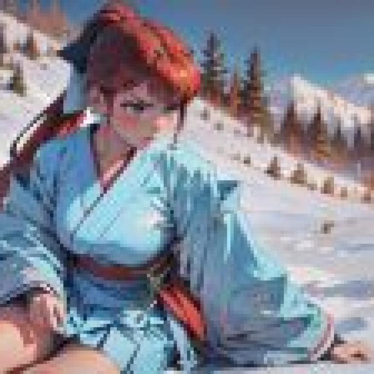 Anime beautiful girl figure， ice and snow fairyland: free download of tablecloths， beautiful girl wearing kimono sitting in the snow， Artgerm anime painting.
