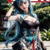 Mobile phone wallpaper， Lua Epic Seven， realistic， gorgeous blue-haired goddess cover charm
