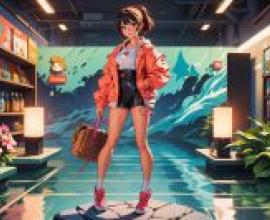 Anime beautiful girl， shopping fantasy rock tablecloth free download