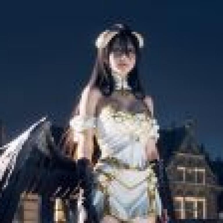 Computer wallpaper， Albedo， アルベド， Albedo， OVERLORD character， live-action version， Black and White Angel: Golden Winged Tall Female Angel Cosplay